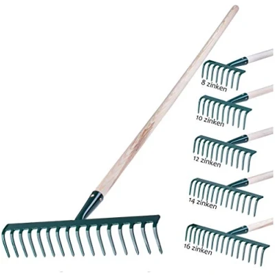 Immagine di Rechen realizzato in metallo,rastrello piatto con gambo legno, scope a foglia per giardino, letto, ginocchia, rastrello da prato, verde, unità eurechen, utensile giardino (16 denti)