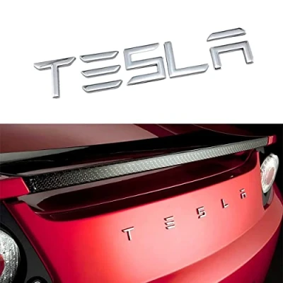 Immagine di Lettere Inserto portellone Posteriore con Logo rialzato 3D Emblemi Posteriori compatibili per Tesla Model 3/S/X/Y, Retro Adesivo 3M,Argento,Tesla