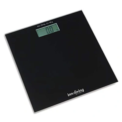Immagine di Innoliving INN 107B Bilancia Digitale Pesapersone Slim Nera con Display LCD Ampio, Pedana in Vetro Temperato Colorato, Capacità 180kg