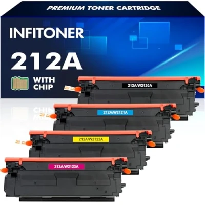 Immagine di INFITONER Cartuccia Toner Compatibile per HP 212A W2120A 212X W2120X W2121A W2122A W2123A Color LaserJet Enterprise M555dn M554dn M555x Flow MFP M578z M578c M578f M578dn Nero Ciano Giallo Magenta