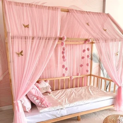 Immagine di Baby Fancyroom Letto a baldacchino rosa per culla della cameretta dei bambini, tenda baldacchino, ragazze, camera principessa (cielo con farfalle 5 oro, 380 cm)