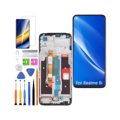 Immagine di HLYGZX Display originale di ricambio per schermo LCD Realme 8i, RMX3151, touch digitizer Assembly, kit parti riparazione (nero con cornice)