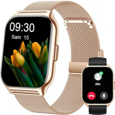 Immagine di Popglory Smartwatch, Uomo Donna Effettua/Risposta Chiamate Orologio, 100+ Modalità Sportive Fitness, SpO2/Pressione Sanguigna/Sonno Monitor, 24H Cardiofrequenzimetro, Compatibile con iOS/Android