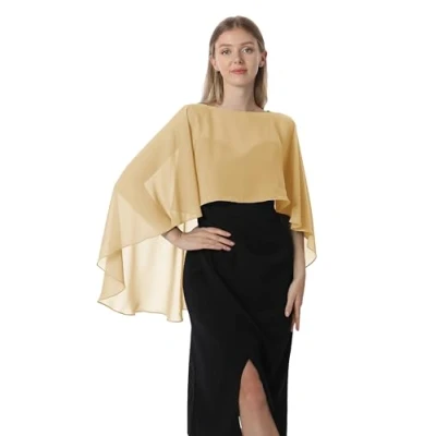 Immagine di Hotshawl Capelets Mantello da donna in chiffon, scialli e sciarpe per abito sera o sposa, Oro, taglia unica