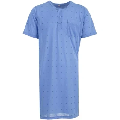 Immagine di Lucky Camicia da notte uomo a maniche corte rombi con tasca sul petto, Blu, XL