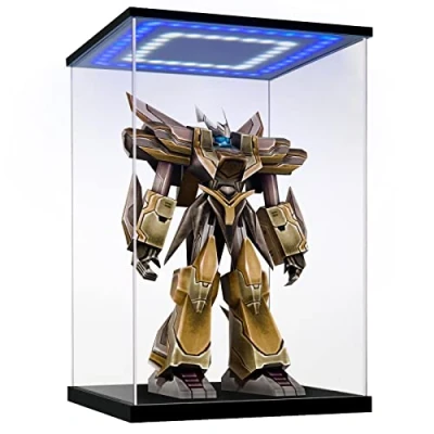 Immagine di Vetrina in Acrilico con luci a LED e Interruttore, Teca Plexiglass Cubo Contenitori Scatola Espositiva per Modellismo, Collezionismo, Action Figure, Statuette (25x25x40 cm)