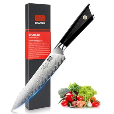 Immagine di SHAN ZU Coltello Universale 15 cm, in Acciaio Damasco Giapponese AUS 10, da Cuoco 6 Pollici, Ultra affilato, Manico G10 GYO Series