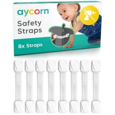 Immagine di AYCORN Cinghie di Sicurezza per Bambini Blocchi Mobili e Armadietti Sicure, Regolabili Flessibili Armadi, Bidoni, Cassetti, Congelatori, WC (Confezione da 8)