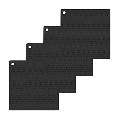 Immagine di O ishii Set di 4 Sottopentola in silicone per pentole quadrate, resistente al calore fino a 230 C, alimenti, colore: nero