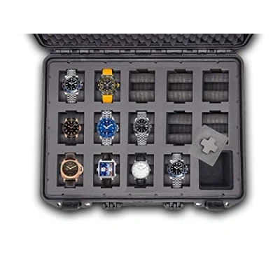 Immagine di MC CASES® Valigetta porta orologi spazio per fino a 14 Chiudibile chiave Impermeabile perfetta viaggiare Valigia portaorologi da uomo Made in Germany