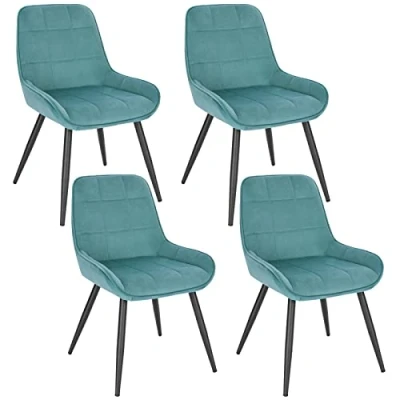Immagine di WOLTU Set di 4 Sedie da Pranzo con Schienale Curvo, Ergonomiche in Velluto e Metallo, Poltroncina imbottita per Salotto, Ufficio, Camera Letto, Turchese BH331ts