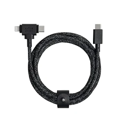 Immagine di Native Union Belt Cable Duo Cavo di Ricarica Intrecciato Universale Ultra Resistente 1,5 M Materiali Riciclati Connettore 2 in 1 Certificato MFi per Dispositivi Lightning e USB C (Cosmos)