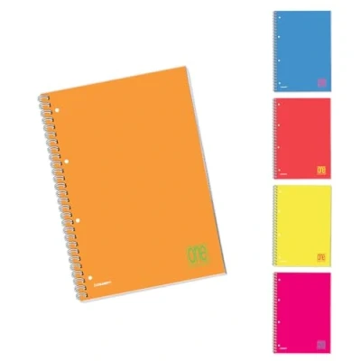 Immagine di Blasetti One Color FLUO Quaderno con spirale laterale formato A4 fori archiviazione, Confezione da 5 pezzi, Carta 80gr, Copertina in cartoncino monocromatica Rigatura 1R (Righe)