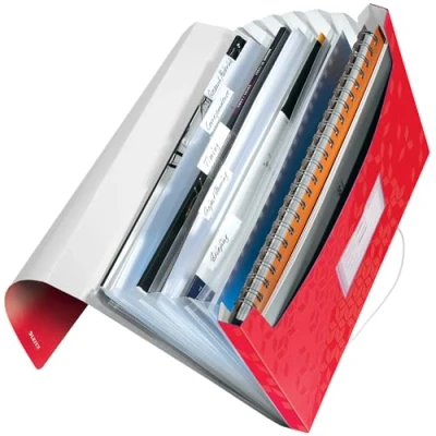 Immagine di Leitz WOW Cartella Portadocumenti Espandibile in Formato A4 con 6 Scomparti, Chiusura a Elastico, Rosso, 45890026