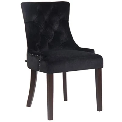 Immagine di CLP Poltrona Pranzo Aberdeen Stile Chesterfield In Velluto E Legno Caucciù I Sedia Soggiorno Imbottita Con Alto Schienale, Colore:nero, Colore del telaio:antico
