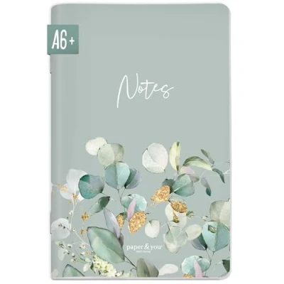 Immagine di paper&amp;you® taccuino formato A6+ a pois &quot;Minty Leaves&quot; con 64 pagine, piccolo bullet Journal, sostenibile e rispettoso del clima