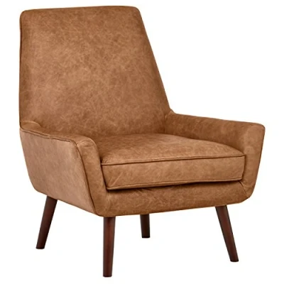 Immagine di Marchio Amazon Rivet, Jamie, Poltrona in Pelle con braccioli bassi, stile moderno di metà Novecento, Cognac, 82 cm x 79 89