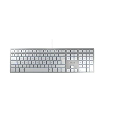 Immagine di CHERRY KC 6000 SLIM FOR MAC, Tastiera Mac Con Filo (Porta USB A), Layout per la Francia (AZERTY), Tasti Silenziosi, Design Piatto, Bianco Argento