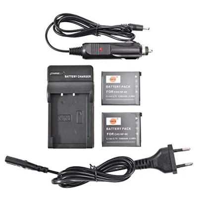 Immagine di DSTE（2 Pack）Ricambio Batteria NP 60 + Caricabatterie da viaggio Compatible per Casio Exilim Zoom EX Z19,EX Z19GN,EX Z19SR,EX Z20,EX Z85VP,EX Z85,EX Z85BE,EX Z85BK,EX Z85BN,EX Z85EO,EX Z85GN Fotocamera