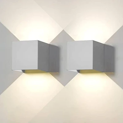 Immagine di 2 Pezzi Applique da Parete Esterno Interno LED Lampada Grigio Moderno 12W 4000k Luce Naturale IP65 Impermeabile Quadrata Alluminio su e Giù Regolabile Design Facile Installare