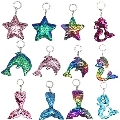 Immagine di integrity.1 12 Pezzi Portachiavi con Paillettes, Reversibile,Coda di Sirena Glitter Compleanno Decorazione per Ragazze Bambini