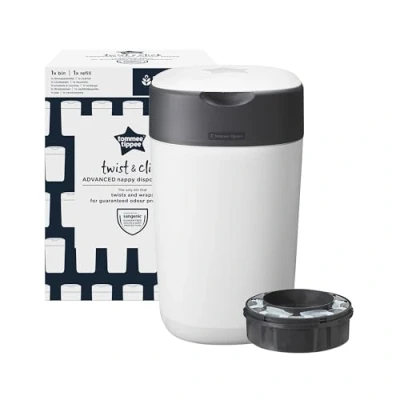 Immagine di Mangiapannolini avanzato Tommee Tippee Twist and Click, sistema più ecologico, con una ricarica GREENFILM antibatterico da fonti sostenibili, Bianco