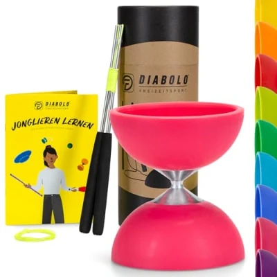 Immagine di Diabolo Freizeitsport Set giocoliere Basic (Rosa) con Bastoncini in Alluminio, Corda di Ricambio, Istruzioni (Lingua Italiana Non Garantita). Perfetto per Bambini, Principianti e