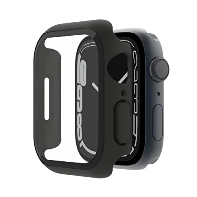 Immagine di Belkin ScreenForce Bumper con proteggi schermo in vetro temprato integrato per Apple Watch 40 mm, 41 mm Series 8, SE, 7, 6, 5, 4, antigraffio, installazione facile Nero