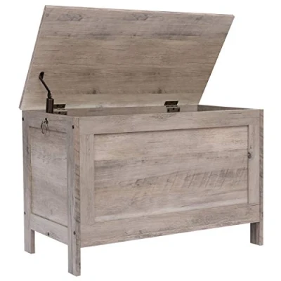 Immagine di HOOBRO Cassapanca, Panca Portaoggetti con Cernieri di Sicurezza, Poggiapiedi, Coperchio Sollevabile, Porta Giocattoli, Baule per Sgabello, 76 cm, Greige EBG75CW01G1