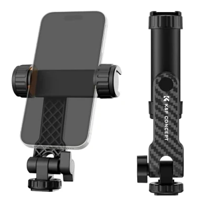 Immagine di K&amp;F Concept Clip per Cellulare, Supporto Cellulare Treppiede con 2 Cold Shoe, Adattatore Smartphone iPhone 15/14/13 Android, Regolazione delle Riprese in Orizzontale, Girevole a 360