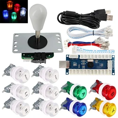 Immagine di SJ@JX Arcade Game Stick DIY Kit Buttons with Logo LED 8 Way Joystick USB Encoder Cable Controller for PC MAME Raspberry Pi Color Mix