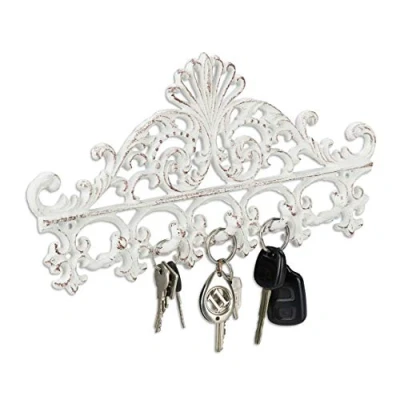 Immagine di Relaxdays Appendiabiti e Porta Chiavi in Ghisa, 5 Ganci, Stile Antico, Rustico, HxLxP: 17x35x3,5 cm, Bianco/Marrone