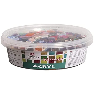 Immagine di Rayher 14792999 Tessere Per Mosaico In Acrilico, Quadrati, Formato 1 X 1cm, 300G, Trasparente, Colori Misti, Lavori Creativi E Fai Da Te, Interni Ed Esterni