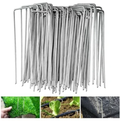 Immagine di Velway Set di 50 Picchetti per Telo Pacciamatura 150x36mm Ø 3 mm Antiruggine da Giardino Fissaggio Tessuto, Erba Artificiale, Recinzione e Rete, Tenda Campeggio