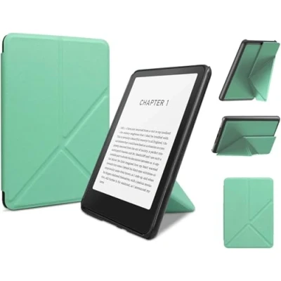 Immagine di Custodia pieghevole per Kindle Paperwhite 12a generazione 2024 da 7 pollici, guscio sottile e leggero in pelle PU con sveglia/sonno automatico angoli di visualizzazione multipli (verde)