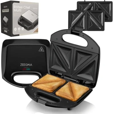Immagine di ZEEGMA ROTEE BASE BLACK Tostiera Potenza 750 W Piastra Tostapane per Panini, Sandwich e Toast Antiaderente, Protezione da Surriscaldamento, Tostatura