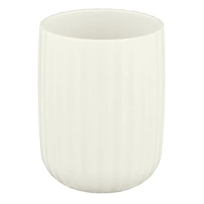 Immagine di WENKO Bicchiere porta spazzolini Agropoli crema per spazzolino e dentifricio in plastica di qualità, modellatura superficie strutturata, senza bisfenolo A, Ø 7,5 x 10 cm