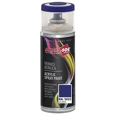 Immagine di Ambro Sol V4005022 Smalto Acrilico Multiuso, Vernice Brillante per Interni ed Esterni, Adatto Qualsiasi Tipo di Materiale, Bomboletta Spray in Banda Stagnata Riciclabile 400 ml, Blu Notte