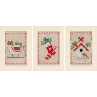 Immagine di Vervaco PN 0178342 Set di 3 biglietti da ricamare a punto croce, motivo natalizio, in cotone, multicolore 10,5 x 15 cm / 4,2&quot; 6&quot;