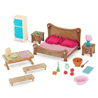 Immagine di Li&#039;l Woodzeez set per camera da letto e sala pranzo, 26 pezzi con mobili accessori cucina, giocattoli in miniatura gioco bambini dai 3 anni su