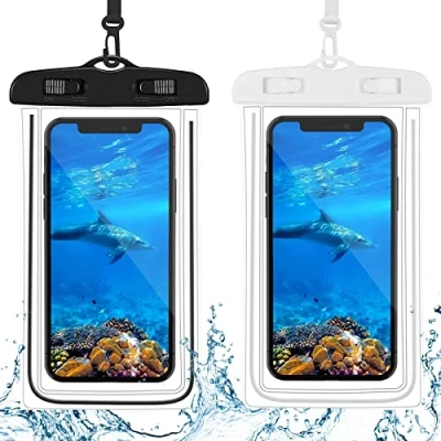 Immagine di 2 Pezzi Custodia Impermeabile Smartphone, Subacquea Smartphone IPX8 Universale Mare Accessori Spiaggia per IPhone 13/12/11 Mini Pro Max XR, Samsung Sony (Nero+Bianco)