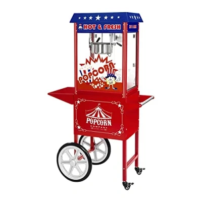 Immagine di Royal Catering RCPW 16.1 Macchina per popcorn in stile retrò, vintage, con carrello, design USA