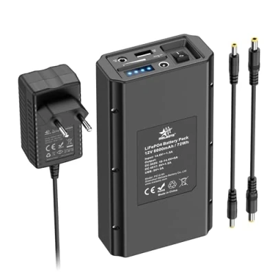 Immagine di melasta 5V 9V 12V 6000mAh Power Bank con Caricabatterie, LiFePO4 Powerbank Portatile LED Display 3 Uscita e 1 Ingresso Compatibile Smartphone, Striscia LED, Telecamera di Sorveglianza, Huawei