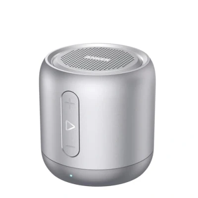 Immagine di Anker Soundcore, mini altoparlante Bluetooth, compatto con 15 ore di riproduzione, suono fantastico, portata 20 metri, radio FM e bassi intensi (argento)