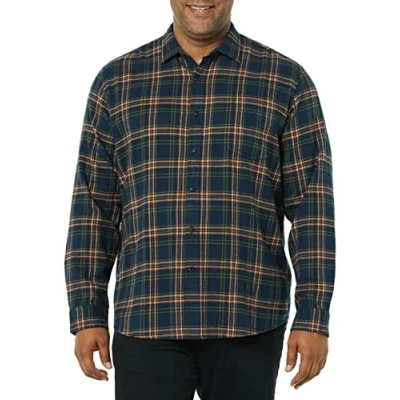 Immagine di Amazon Essentials Camicia in Flanella a Maniche Lunghe (Disponibile Taglie Extra Forti) Uomo, Blu Marino Scuro Motivo Scozzese, S