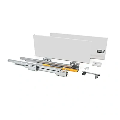 Immagine di Emuca Kit cassetto cucina o bagno con guide ad estrazione totale e chiusura soft, altezza 185mm profondità 400mm, Bianco