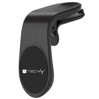 Immagine di Techly 362701 Supporto Magnetico da Auto per Smartphone con Due Placche Metalliche Universali Nero