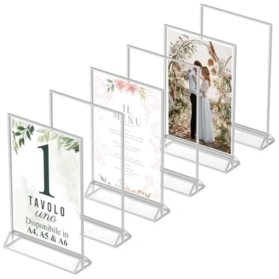 Immagine di Dasher Products Cornici D&#039;argento a Doppia Faccia A4 6 Pezzi Portanumeri da Tavolo in Acrilico d&#039;argento, Porta Brochure Banco, Supporti Trasparenti per Insegne, Portamenu, Foto