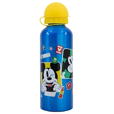 Immagine di Borraccia in Alluminio per Bambini con Grafica Disney Mickey Mouse da 530 ml, tappo di sicurezza svitabile e beccuccio, lavabile riutilizzabile