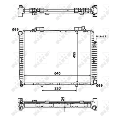 Immagine di NRF 53945 Radiatore motore Alluminio 640 485 24 con parti annesse Alette di raffreddamento saldate MERCEDES BENZ: Classe E Sedan, T modell